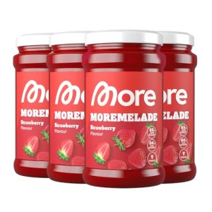 MORE Moremelade Erdbeere, 4 x 240g, leichter Fruchtaufstrich mit weniger Zucker & Kalorien, veganer Genuss für jeden Frü