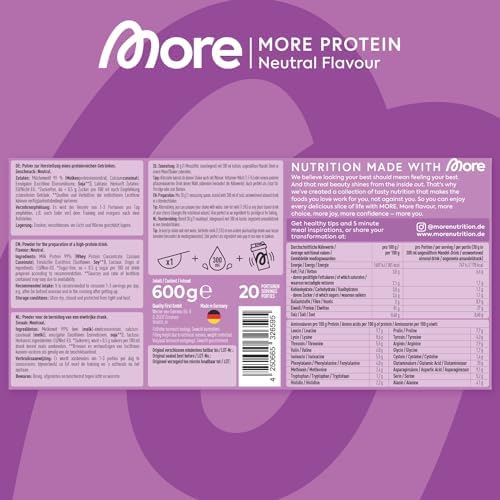 MORE Protein Erdbeer-Milchshake, 2 x 600 g, perfekter Muskelaufbau mit Whey & Casein, laktosefrei - made in Germany