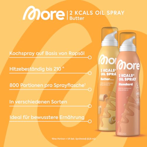 MORE 2 Kalorien Ölspray Bundle – 2 normale & 2 Butter Sprays, ideal zum Braten, Backen & Grillen!