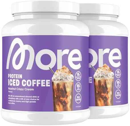 MORE Protein Eiskaffee 2 x 500g, Dunkle Schokolade, wenig Zucker & Fett, ideal für Fitness & Genuss