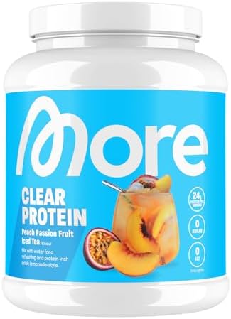 MORE Clear Protein - Pfirsich Passionsfrucht Eis Tee, 600 g, Hochwertiger Whey Isolat Proteinshake für Fitness und Erfri