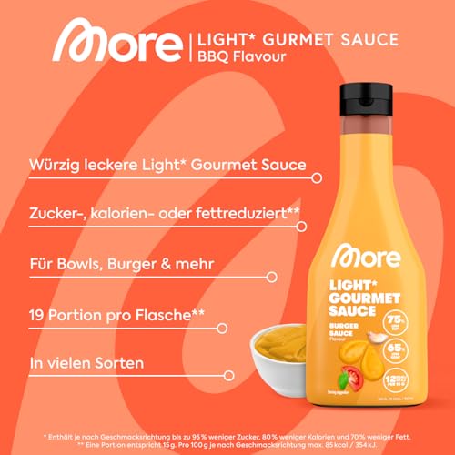 MORE Light Gourmet Sauce, True Curry Ketchup, kalorienreduziert ohne Zuckerzusatz, ideal für gesundes Grillen!