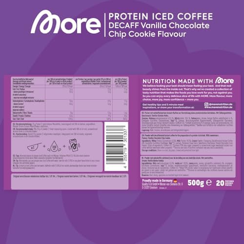 MORE Protein Eiskaffee 2 x 500g, Dunkle Schokolade, wenig Zucker & Fett, ideal für Fitness & Genuss