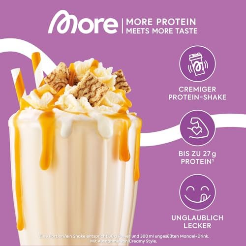 MORE Protein Erdbeer-Milchshake, 2 x 600 g, perfekter Muskelaufbau mit Whey & Casein, laktosefrei - made in Germany