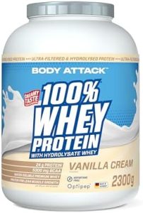 Body Attack 100% Whey Protein Vanille - Hochwertiges Protein für Muskelaufbau & Erholung, 1x 2300g