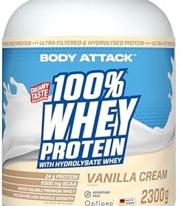 Body Attack 100% Whey Protein Vanille - Hochwertiges Protein für Muskelaufbau & Erholung, 1x 2300g