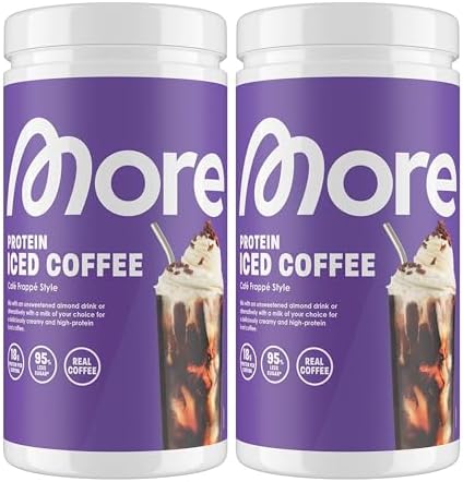 MORE Protein Eiskaffee 2 x 500g, Dunkle Schokolade, wenig Zucker & Fett, ideal für Fitness & Genuss