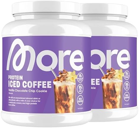 MORE Protein Eiskaffee 2 x 500g, Dunkle Schokolade, wenig Zucker & Fett, ideal für Fitness & Genuss