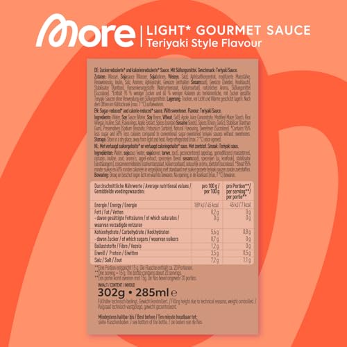 MORE NUTRITION Light Gourmet Sauce - 285ml süß-sauer, kalorienreduziert, zuckerfrei, ideal für köstliche Diäten!