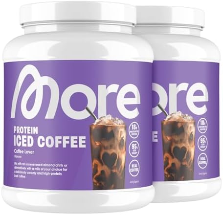 MORE Protein Eiskaffee 2 x 500g, Dunkle Schokolade, wenig Zucker & Fett, ideal für Fitness & Genuss