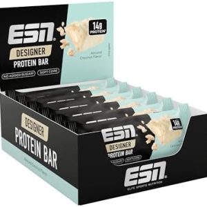 ESN Designer Bar Box, Mandel-Kokos, 12 x 45 g - Proteinreicher Snack für unterwegs, Made in Germany