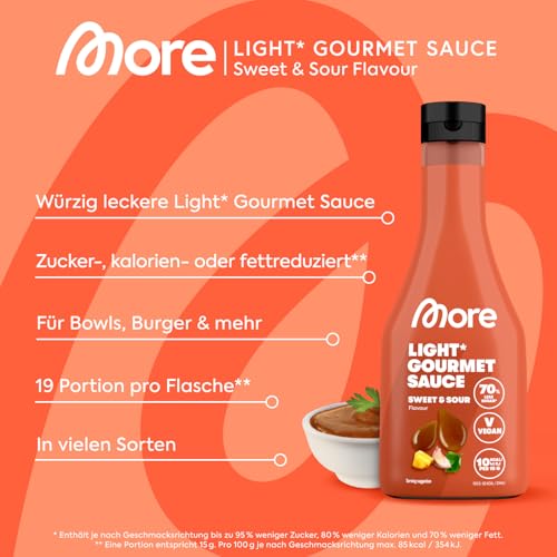 MORE Light Gourmet Sauce, True Curry Ketchup, kalorienreduziert ohne Zuckerzusatz, ideal für gesundes Grillen!