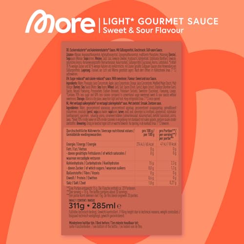 MORE NUTRITION Light Gourmet Sauce - 285ml süß-sauer, kalorienreduziert, zuckerfrei, ideal für köstliche Diäten!