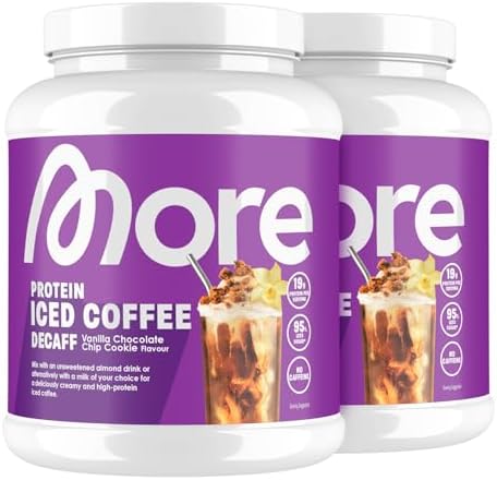 MORE Protein Eiskaffee 2 x 500g, Dunkle Schokolade, wenig Zucker & Fett, ideal für Fitness & Genuss