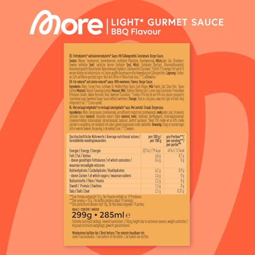 MORE NUTRITION Light Gourmet Sauce - 285ml süß-sauer, kalorienreduziert, zuckerfrei, ideal für köstliche Diäten!