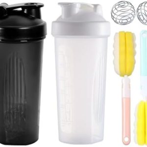Protein Shaker Flasche von - 2 Stück Eiweiß Shaker mit Edelstahl Mixball & Auslaufsicher, 700ml für Fitness und Sport