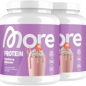 MORE Protein Erdbeer-Milchshake, 2 x 600 g, perfekter Muskelaufbau mit Whey & Casein, laktosefrei - made in Germany