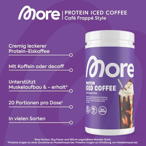 MORE Protein Eiskaffee 2 x 500g, Dunkle Schokolade, wenig Zucker & Fett, ideal für Fitness & Genuss