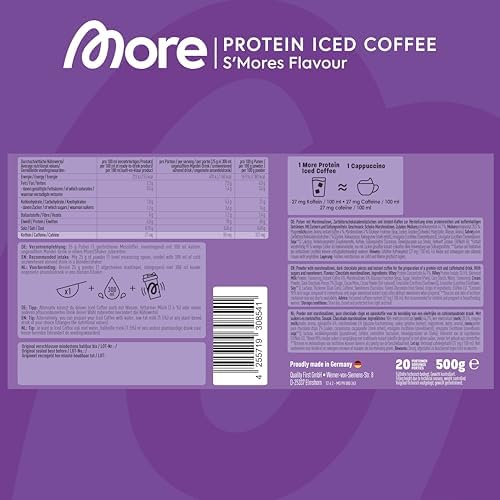 MORE Protein Eiskaffee 2 x 500g, Dunkle Schokolade, wenig Zucker & Fett, ideal für Fitness & Genuss