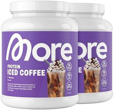 MORE Protein Eiskaffee 2 x 500g, Dunkle Schokolade, wenig Zucker & Fett, ideal für Fitness & Genuss