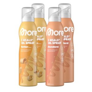 MORE 2 Kalorien Ölspray Bundle – 2 normale & 2 Butter Sprays, ideal zum Braten, Backen & Grillen!