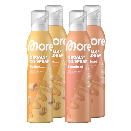 MORE 2 Kalorien Ölspray Bundle – 2 normale & 2 Butter Sprays, ideal zum Braten, Backen & Grillen!