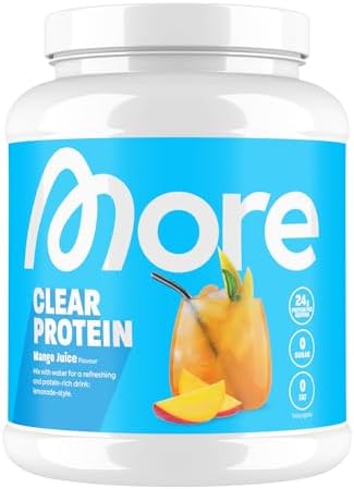 MORE Clear Protein - Pfirsich Passionsfrucht Eis Tee, 600 g, Hochwertiger Whey Isolat Proteinshake für Fitness und Erfri