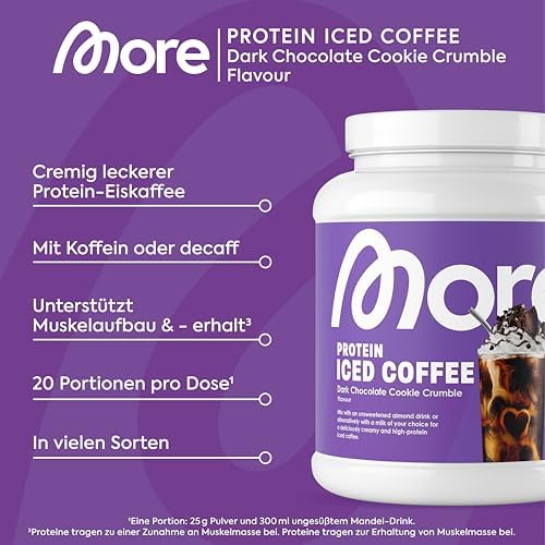MORE Protein Eiskaffee 2 x 500g, Dunkle Schokolade, wenig Zucker & Fett, ideal für Fitness & Genuss