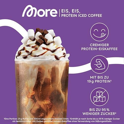 MORE Protein Eiskaffee 2 x 500g, Dunkle Schokolade, wenig Zucker & Fett, ideal für Fitness & Genuss