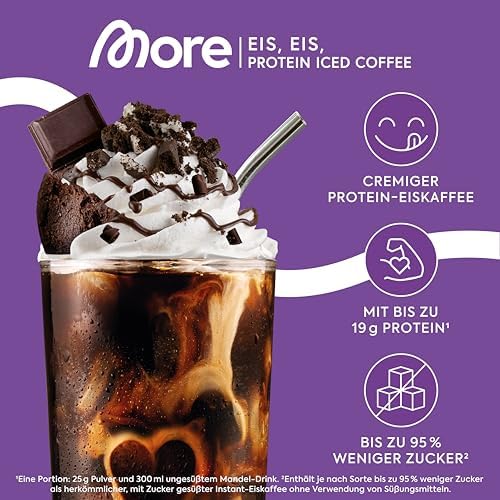 MORE Protein Eiskaffee 2 x 500g, Dunkle Schokolade, wenig Zucker & Fett, ideal für Fitness & Genuss
