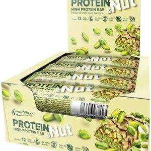 IronMaxx Proteinriegel – Pistazie Weißschokolade 12 x 45g | Glutenfreier High-Protein-Riegel ohne Zuckerzusatz für gesun