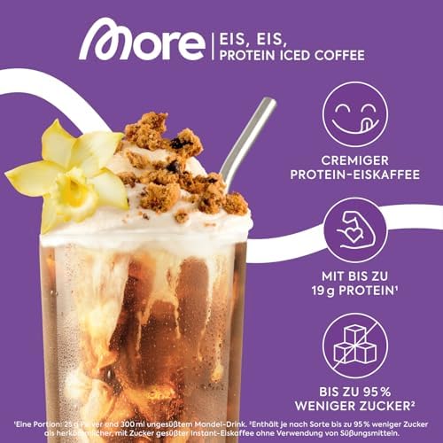 MORE Protein Eiskaffee 2 x 500g, Dunkle Schokolade, wenig Zucker & Fett, ideal für Fitness & Genuss