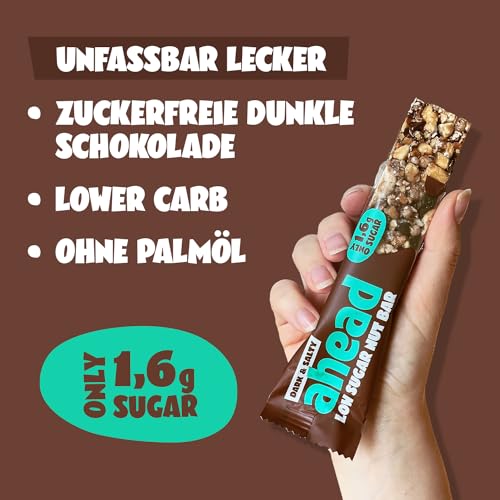 AHEAD Nussriegel mit Cashewkernen & Salzbrezel – Zuckergehalt nur 1,7g pro glutenfreiem Riegel, perfekt für gesunde Snac
