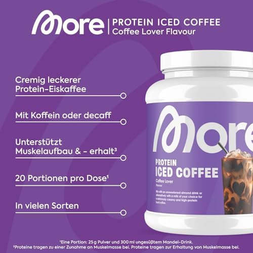 MORE Protein Eiskaffee 2 x 500g, Dunkle Schokolade, wenig Zucker & Fett, ideal für Fitness & Genuss