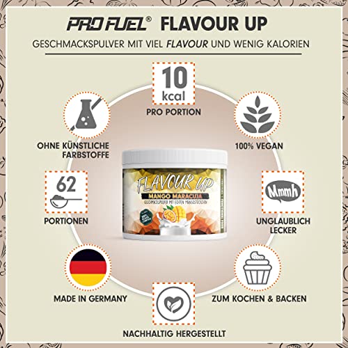 FLAVOUR UP Geschmackspulver MANGO MARACUJA 250g - Lecker und kalorienarm - Ideal für Getränke & Snacks