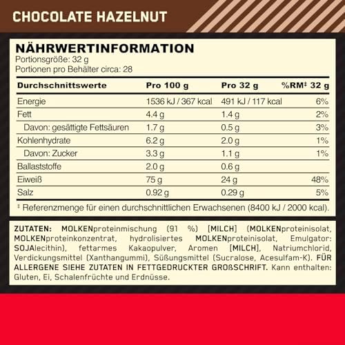 Optimum Nutrition Gold Standard Whey Proteinpulver, Double Rich Chocolate, 899g für optimale Muskelregeneration