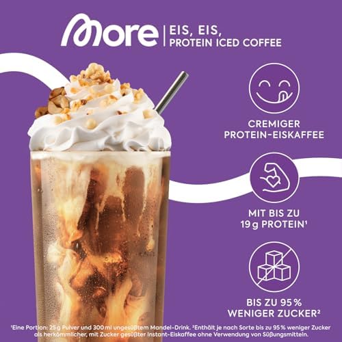 MORE Protein Eiskaffee 2 x 500g, Dunkle Schokolade, wenig Zucker & Fett, ideal für Fitness & Genuss