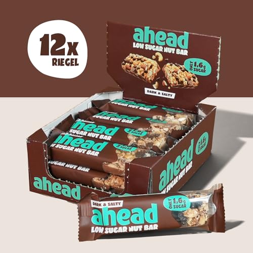 AHEAD Nussriegel mit Cashewkernen & Salzbrezel – Zuckergehalt nur 1,7g pro glutenfreiem Riegel, perfekt für gesunde Snac