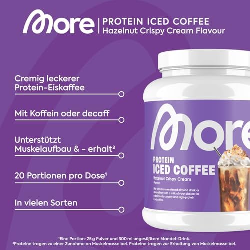 MORE Protein Eiskaffee 2 x 500g, Dunkle Schokolade, wenig Zucker & Fett, ideal für Fitness & Genuss