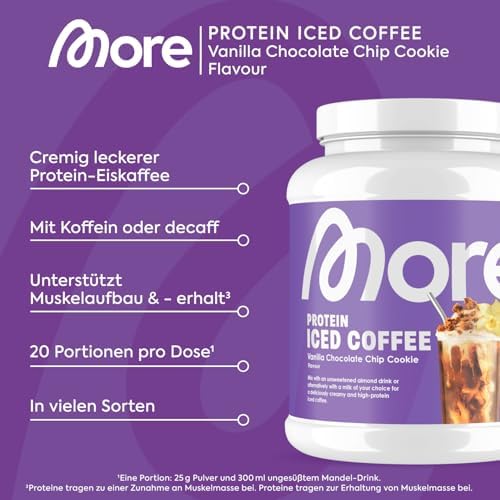 MORE Protein Eiskaffee 2 x 500g, Dunkle Schokolade, wenig Zucker & Fett, ideal für Fitness & Genuss