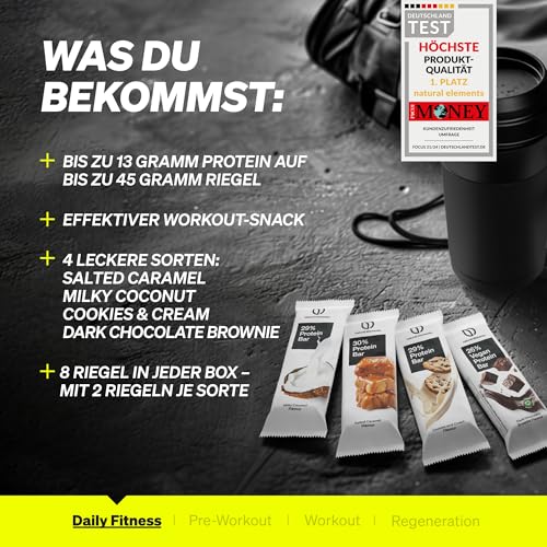 Natural Elements Proteinriegel Salted Caramel – Niedriger Zuckergehalt, 13g Protein für gesunde Snacks unterwegs – 16x45