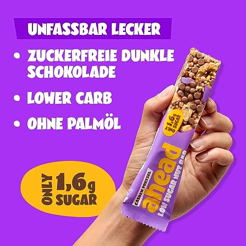 AHEAD Nussriegel mit Cashewkernen & Salzbrezel – Zuckergehalt nur 1,7g pro glutenfreiem Riegel, perfekt für gesunde Snac