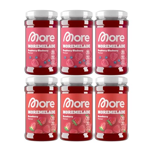 MORE Moremelade Erdbeere, 4 x 240g, leichter Fruchtaufstrich mit weniger Zucker & Kalorien, veganer Genuss für jeden Frü