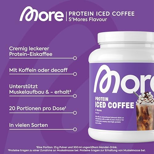 MORE Protein Eiskaffee 2 x 500g, Dunkle Schokolade, wenig Zucker & Fett, ideal für Fitness & Genuss