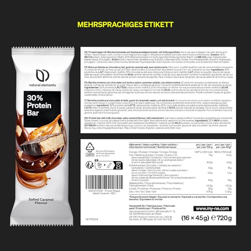 Natural Elements Proteinriegel Salted Caramel – Niedriger Zuckergehalt, 13g Protein für gesunde Snacks unterwegs – 16x45