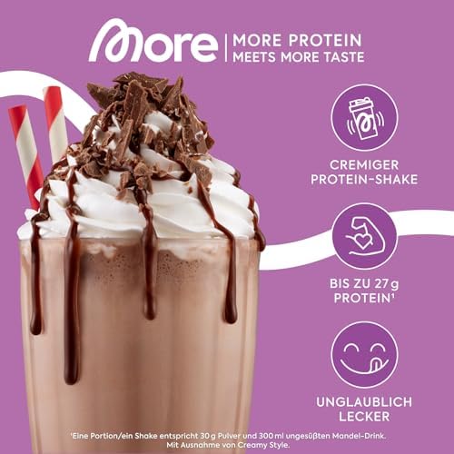 MORE Protein Erdbeer-Milchshake, 2 x 600 g, perfekter Muskelaufbau mit Whey & Casein, laktosefrei - made in Germany