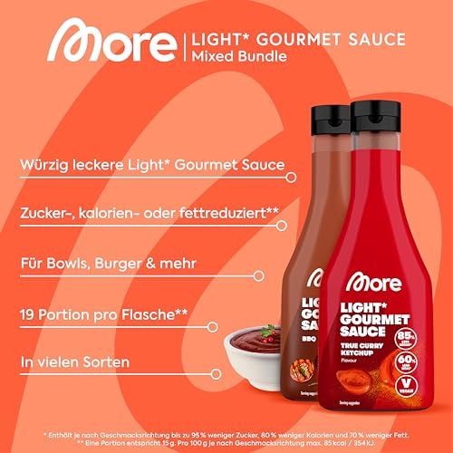 MORE NUTRITION Light Gourmet Sauce - 285ml süß-sauer, kalorienreduziert, zuckerfrei, ideal für köstliche Diäten!