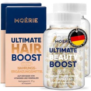 MOERIE Haar Vitamine - Hochdosiert mit Biotin, Zink & Selen für optimales Haarwachstum - 120 Kapseln mit Folsäure & Hyal