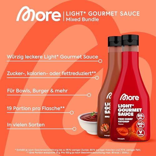MORE NUTRITION Light Gourmet Sauce - 285ml süß-sauer, kalorienreduziert, zuckerfrei, ideal für köstliche Diäten!