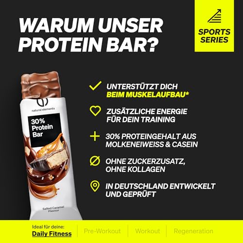 Natural Elements Proteinriegel Salted Caramel – Niedriger Zuckergehalt, 13g Protein für gesunde Snacks unterwegs – 16x45